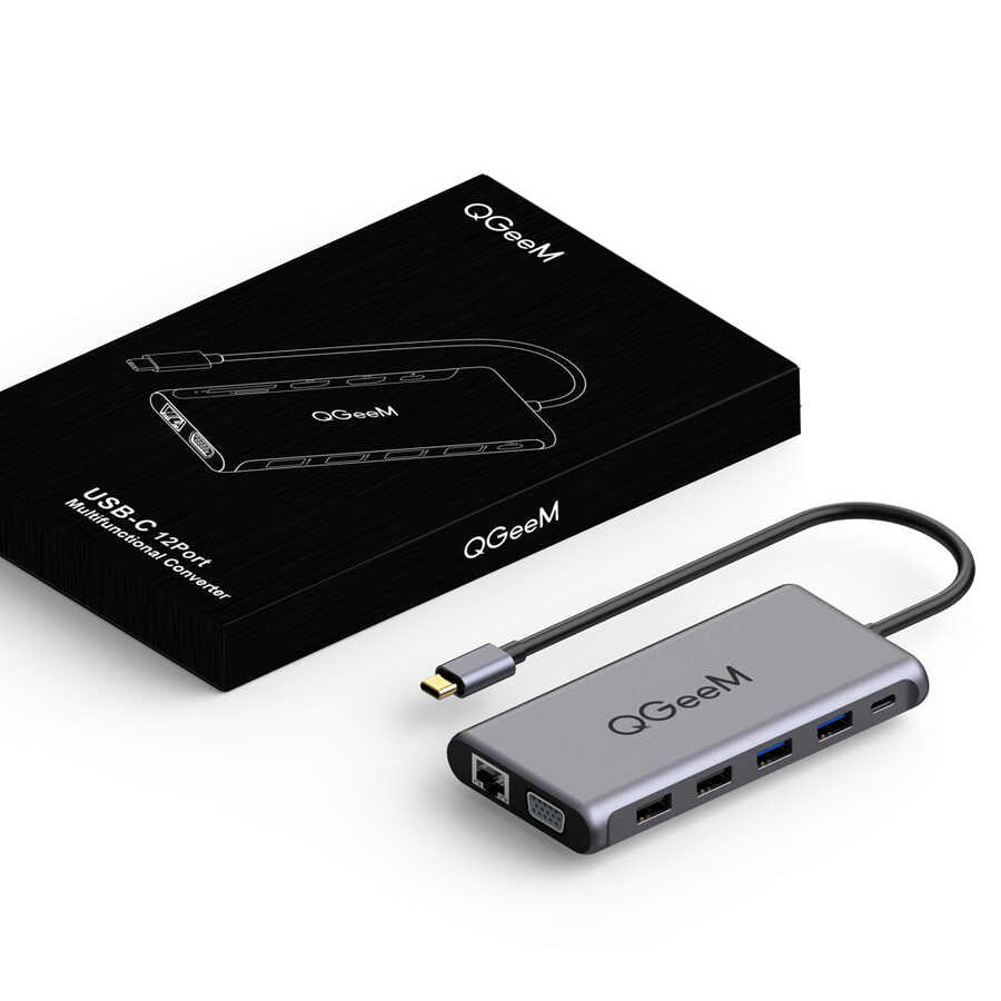 Qgeem QG-UH12-V 12 in 1 Usb Hub Gri