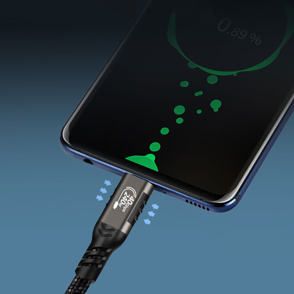 Qgeem QG01 Type-C to Type-C USB4 PD Data Kablosu 240W 40Gbps 8K@60Hz 0.2 Metre Siyah