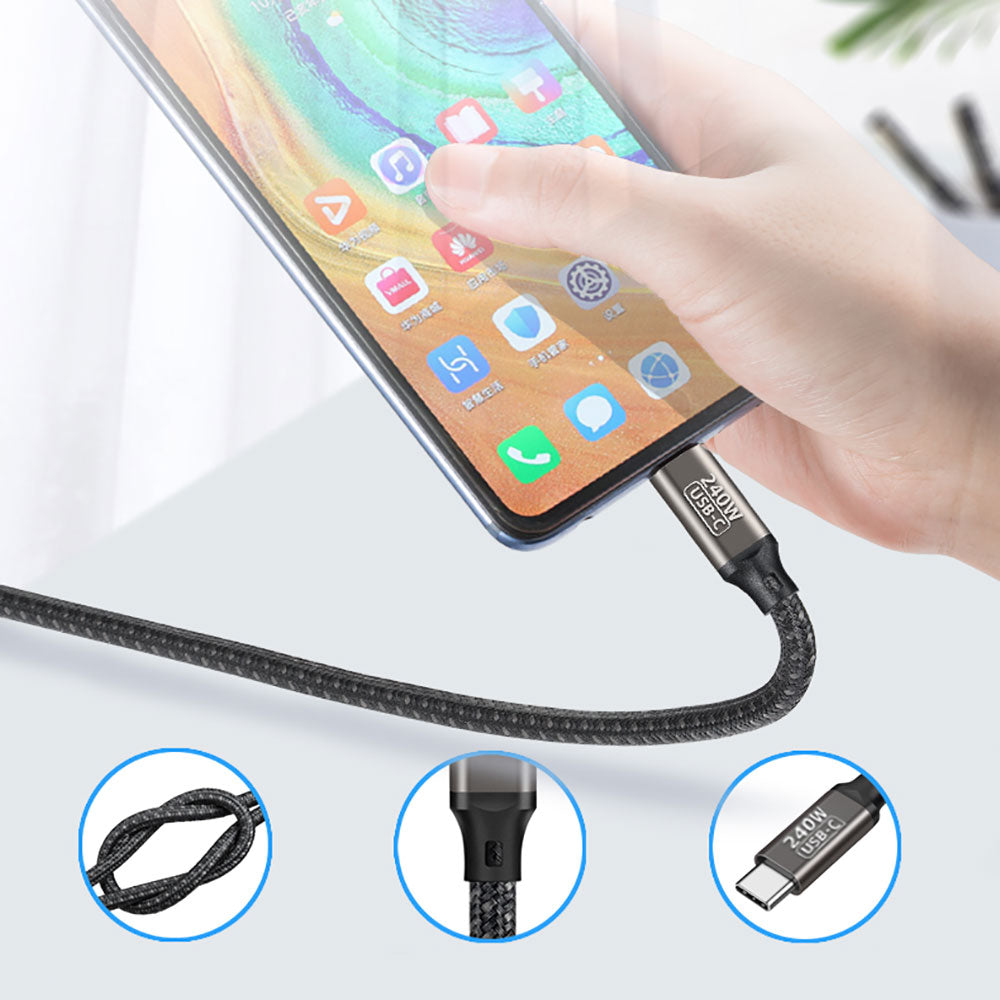 Qgeem QG02 Type-C to Type-C PD3.1 Data Kablosu 240W 480Mbps 2 Metre Siyah