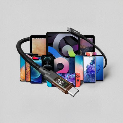 Qgeem QG04 Dijital LED Göstergeli Type-C to Type-C PD 40G 8K@60Hz Data Kablosu 240W 1M Siyah