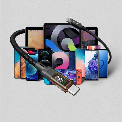 Qgeem QG04 Dijital LED Göstergeli Type-C to Type-C PD 40G 8K@60Hz Data Kablosu 240W 1M Siyah