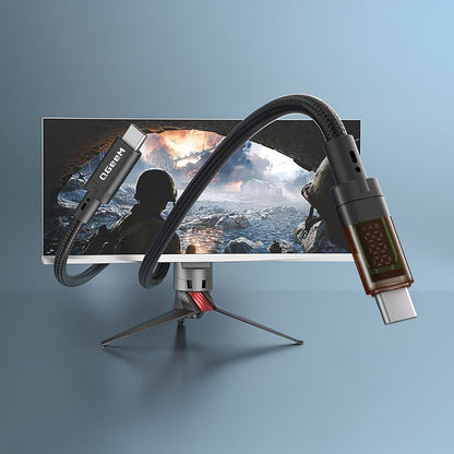 Qgeem QG04 Dijital LED Göstergeli Type-C to Type-C PD 40G 8K@60Hz Data Kablosu 240W 1M Siyah