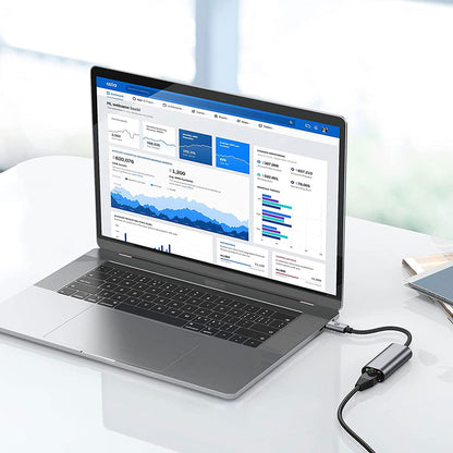 Qgeem QG04 Type-C to RJ45 Ethernet Dönüştürücü Kablo 1024Mbps 22cm Gri