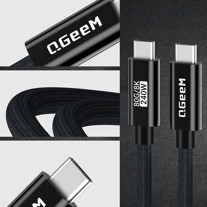 Qgeem QG05 Type-C to Type-C USB5 PD Data Kablosu 240W 80Gbps 8K@60Hz 1.2 Metre Siyah