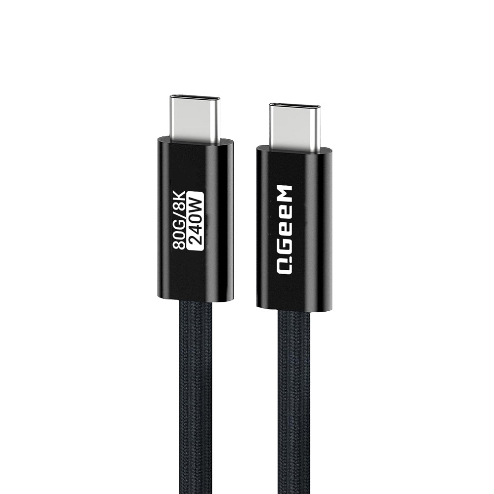 Qgeem QG05 Type-C to Type-C USB5 PD Data Kablosu 240W 80Gbps 8K@60Hz 1.2 Metre Siyah