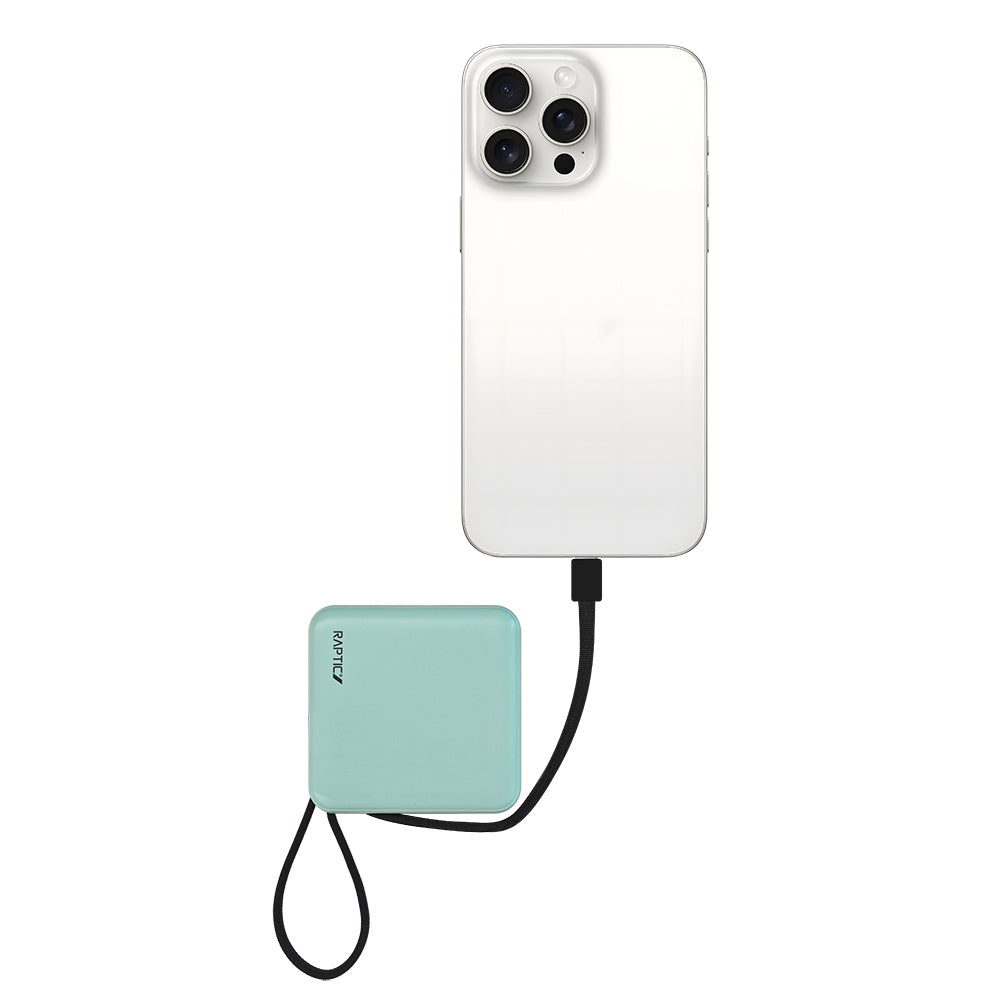 Raptic Lightning ve Type-C Kablolu Dijital LED Göstergeli Askılı Powerbank 5000mAh Kompakt ve Taşınabilir Tasarım Pembe