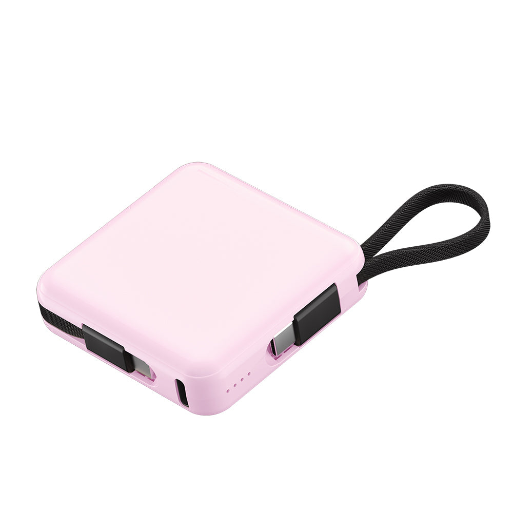 Raptic Lightning ve Type-C Kablolu Dijital LED Göstergeli Askılı Powerbank 5000mAh Kompakt ve Taşınabilir Tasarım Yeşil