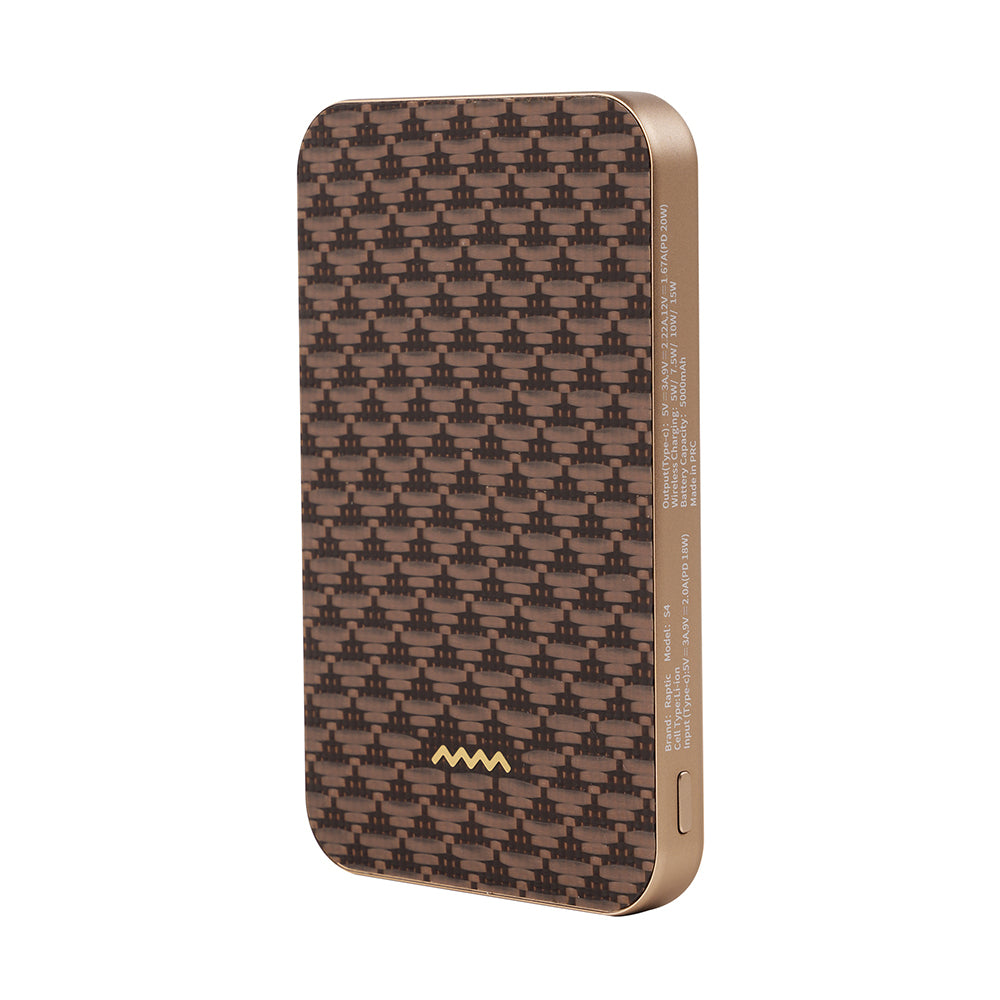 Raptic S4 Aramid-Skin M-safe Şarj Özellikli Ultra İnce Powerbank 15W 5000mAh Kahverengi