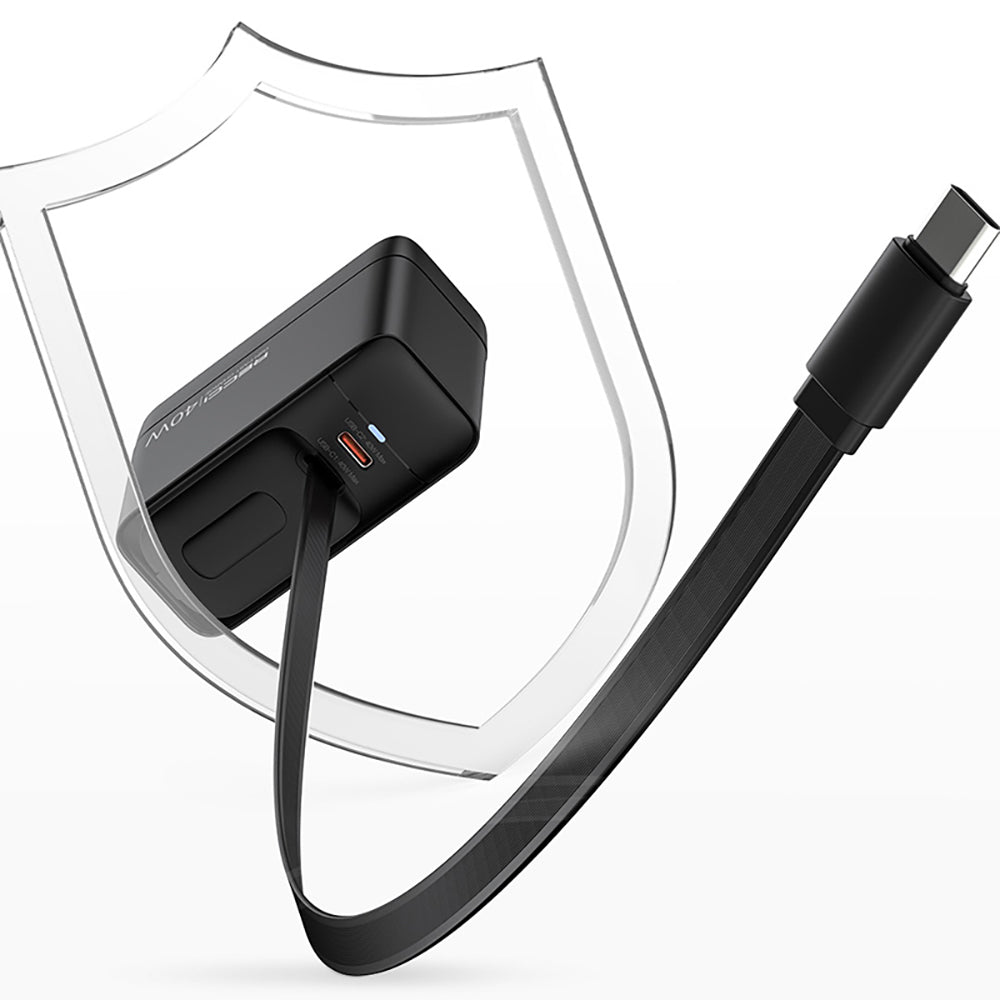 Recci RC102E GaN Teknolojili Hızlı Şarj Başlığı USB-A to Type-C PD 40W Type-C Kablolu Şarj Seti Siyah