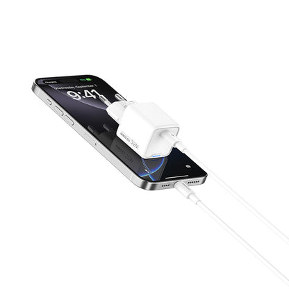 Recci RC106E GaN Teknolojili Hızlı Şarj Başlığı Type-C to Type-C PD 25W Kablolu Şarj Seti Beyaz