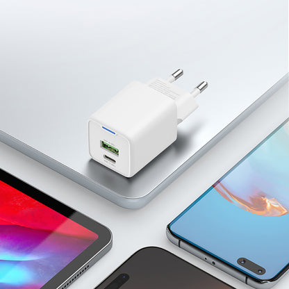 Recci RC107E Type-C PD & USB-A GaN Teknolojili Hızlı Şarj Başlığı 30W Beyaz