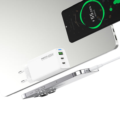 Recci RC109E Type-C PD & USB-A GaN Teknolojili Hızlı Şarj Başlığı 65W Beyaz