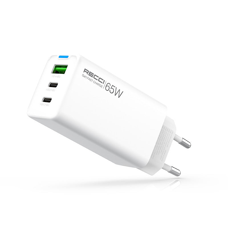 Recci RC109E Type-C PD & USB-A GaN Teknolojili Hızlı Şarj Başlığı 65W Beyaz
