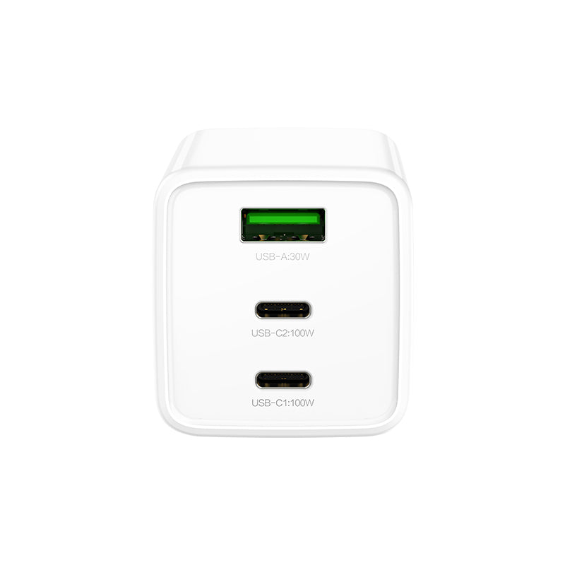 Recci RC110E Type-C PD & USB-A GaN Teknolojili QC3.0 Hızlı Şarj Başlığı 100W Beyaz