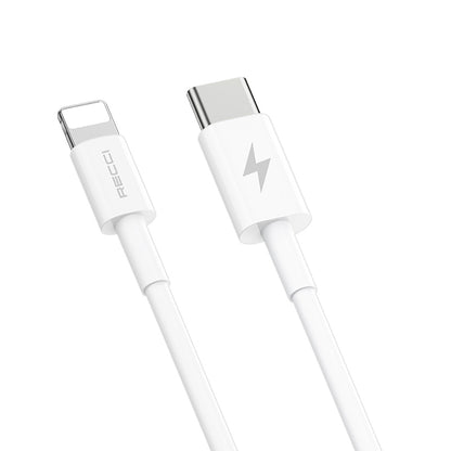 Recci RC65E Hızlı Şarj Başlığı Type-C to Lightning PD 20W Kablolu Şarj Seti Beyaz
