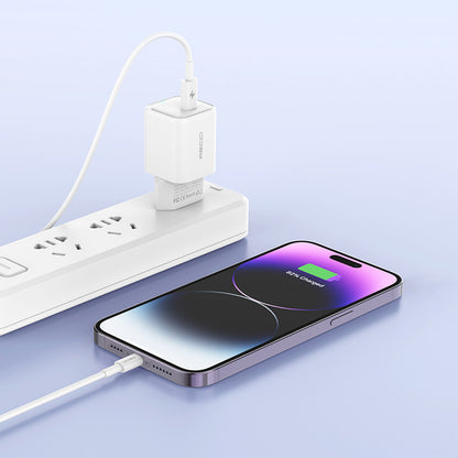 Recci RC65E Hızlı Şarj Başlığı Type-C to Lightning PD 20W Kablolu Şarj Seti Beyaz