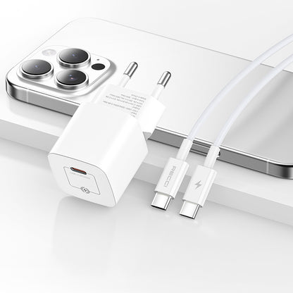 Recci RC77E GaN Teknolojili Hızlı Şarj Başlığı Type-C to Type-C PD 30W Kablolu Şarj Seti Beyaz