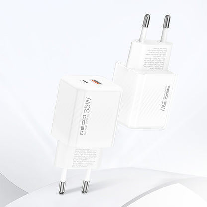 Recci RC83E Type-C PD & USB-A GaN Teknolojili QC3.0 Hızlı Şarj Başlığı 35W Beyaz