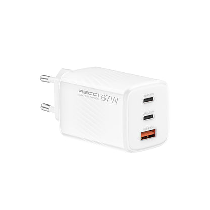 Recci RC85E GaN Teknolojili Hızlı Şarj Başlığı USB-A to Type-C PD 67W Kablolu Şarj Seti Beyaz