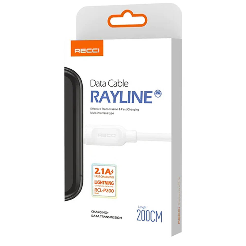 Recci RCL-P200 City of Sky Serisi Lightning to USB-A Data ve Şarj Kablosu 2M Beyaz