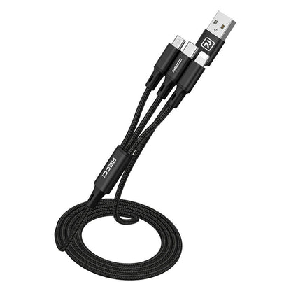 Recci RCS-D120 Fast Wind Serisi 3in1 USB-A to Lightning – Type-C – Micro Şarj ve Data Kablosu 1.2M Siyah