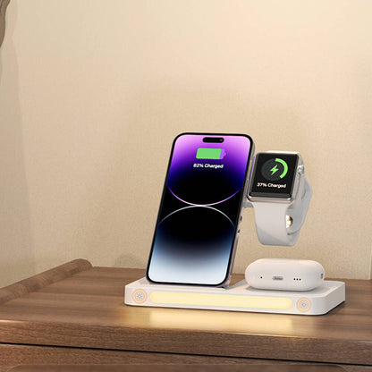 Recci RCW-31 4in1 M-safe 15W Hızlı Şarj Özellikli LED Işıklı Magnetik Kablosuz Şarj Standı Beyaz