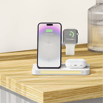 Recci RCW-31 4in1 M-safe 15W Hızlı Şarj Özellikli LED Işıklı Magnetik Kablosuz Şarj Standı Beyaz