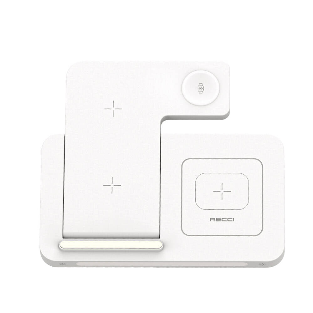 Recci RCW-31 4in1 M-safe 15W Hızlı Şarj Özellikli LED Işıklı Magnetik Kablosuz Şarj Standı Beyaz