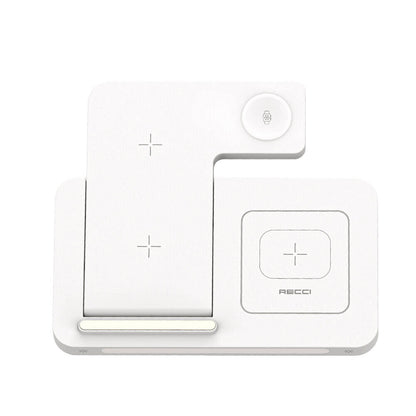 Recci RCW-31 4in1 M-safe 15W Hızlı Şarj Özellikli LED Işıklı Magnetik Kablosuz Şarj Standı Beyaz
