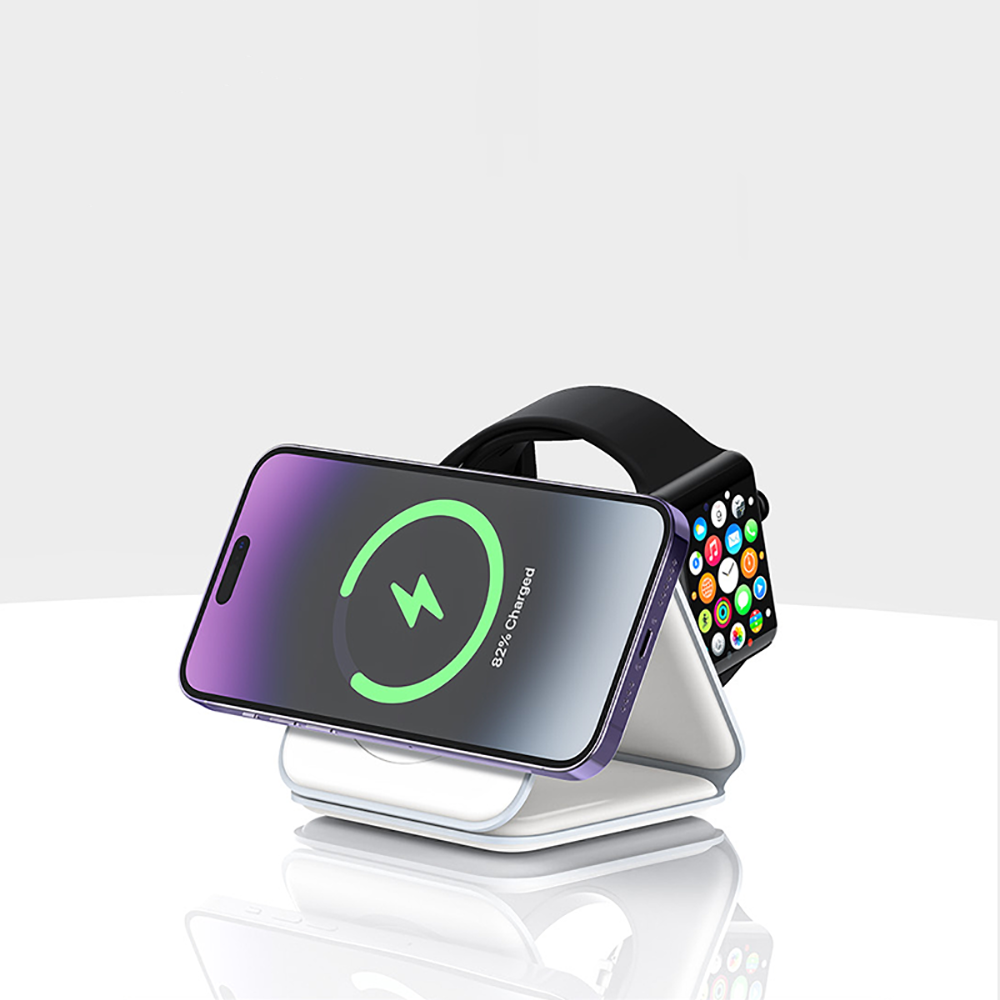 Recci RCW-36 3in1 Katlanabilir Magnetik Kablosuz Şarj Standı Beyaz