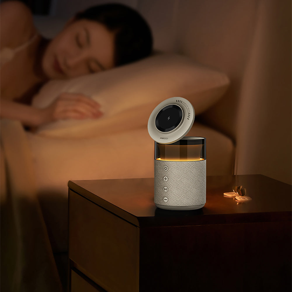 Recci RCW-51 Kablosuz Şarj Standı Ambiyans Işıklı Bluetooth Speaker Hoparlör Özellikli Siyah