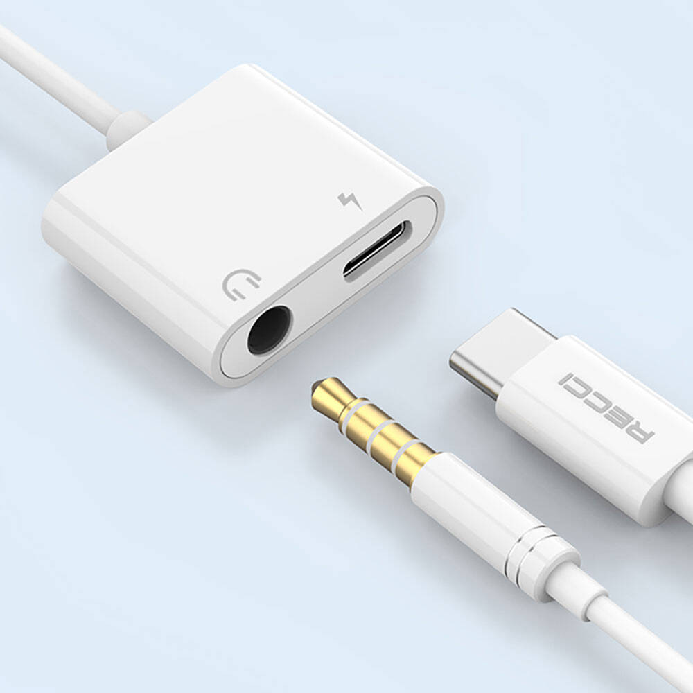 Recci RDS-A02 Type-C 2in1 Şarj ve Ses Adaptörü Beyaz