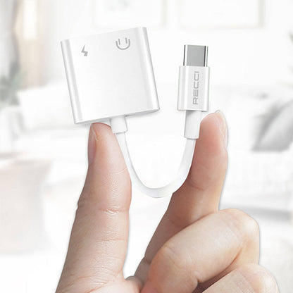 Recci RDS-A08 Type-C PD 3.0 2in1 Şarj ve Ses Adaptörü Beyaz