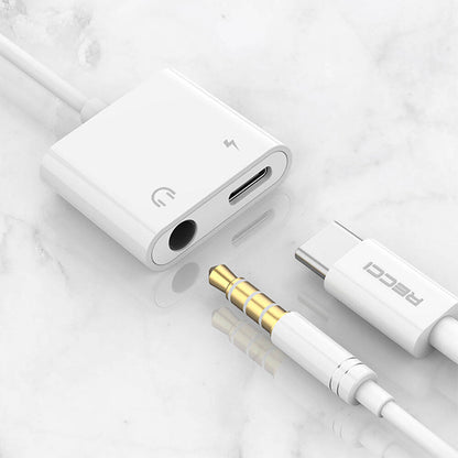 Recci RDS-A08 Type-C PD 3.0 2in1 Şarj ve Ses Adaptörü Beyaz