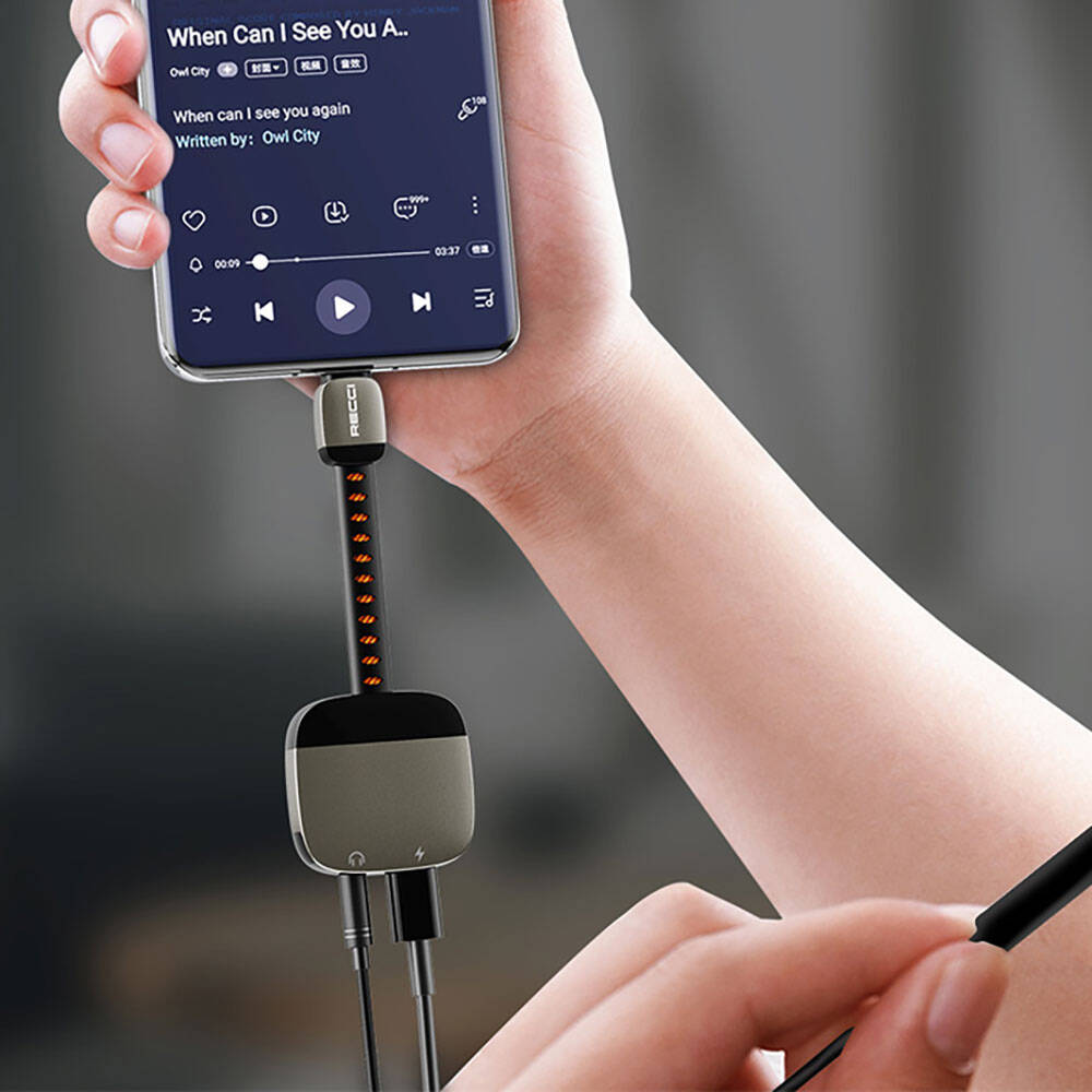Recci RDS-A13 Type-C 2in1 Şarj ve Ses Adaptörü Siyah