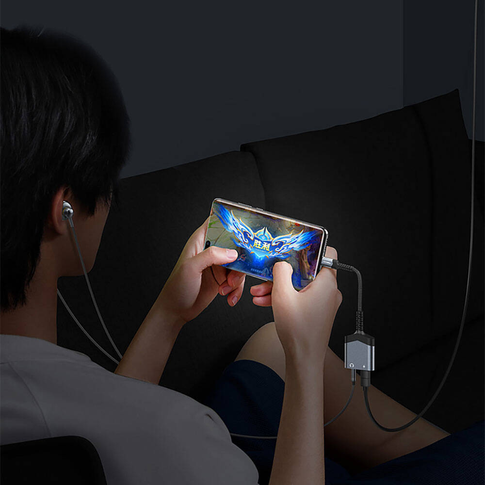 Recci RDS-A19 Type-C PD 2in1 Şarj ve Ses Adaptörü Gri