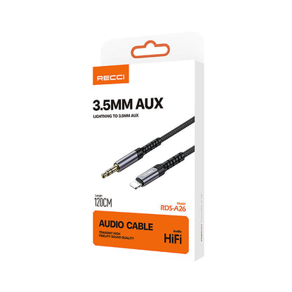 Recci RDS-A26 Lightning to 3.5mm AUX Audio Kablo Gri
