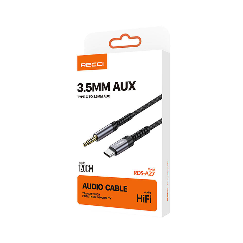 Recci RDS-A27 Type-C to 3.5mm AUX Audio Kablo Gri