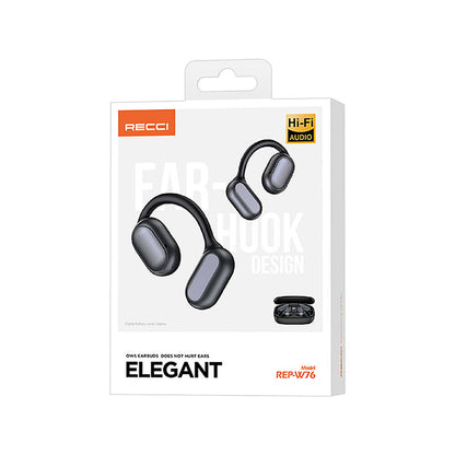Recci REP-W76 OWS Wireless Hi-Fi Ses Kaliteli Dijital Led Göstergeli Bluetooth v5.3 Elegant Serisi Kulak İçi Kulaklık Siyah