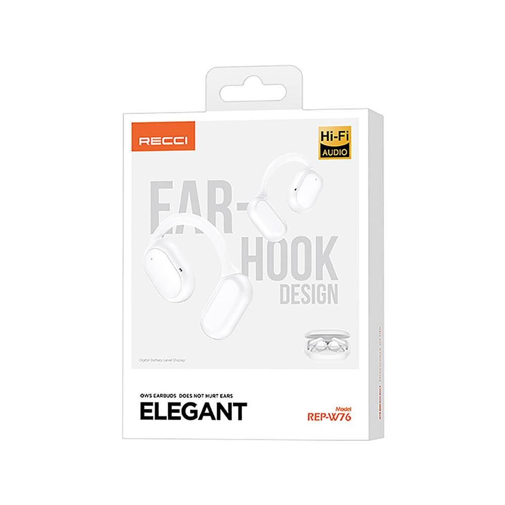 Recci REP-W76 OWS Wireless Hi-Fi Ses Kaliteli Dijital Led Göstergeli Bluetooth v5.3 Elegant Serisi Kulak İçi Kulaklık Siyah