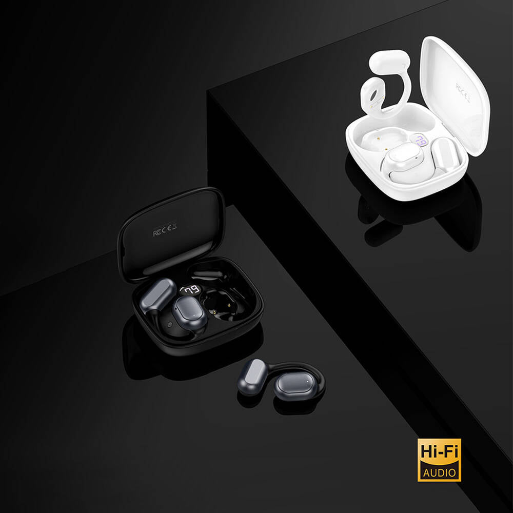 Recci REP-W76 OWS Wireless Hi-Fi Ses Kaliteli Dijital Led Göstergeli Bluetooth v5.3 Elegant Serisi Kulak İçi Kulaklık Beyaz