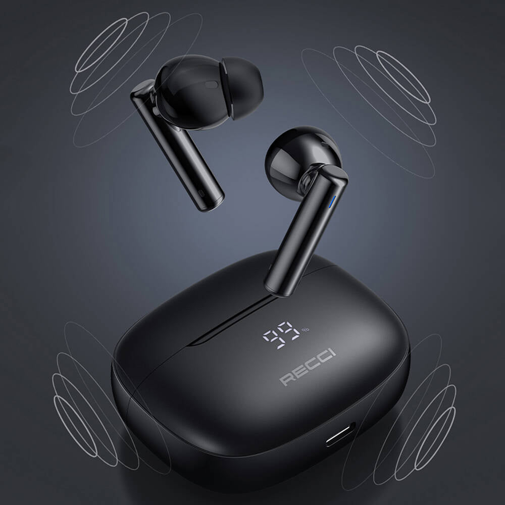 Recci REP-W77 Warrior Serisi ANC Özellikli TWS Kulak İçi Bluetooth v5.3 Kulaklık Siyah