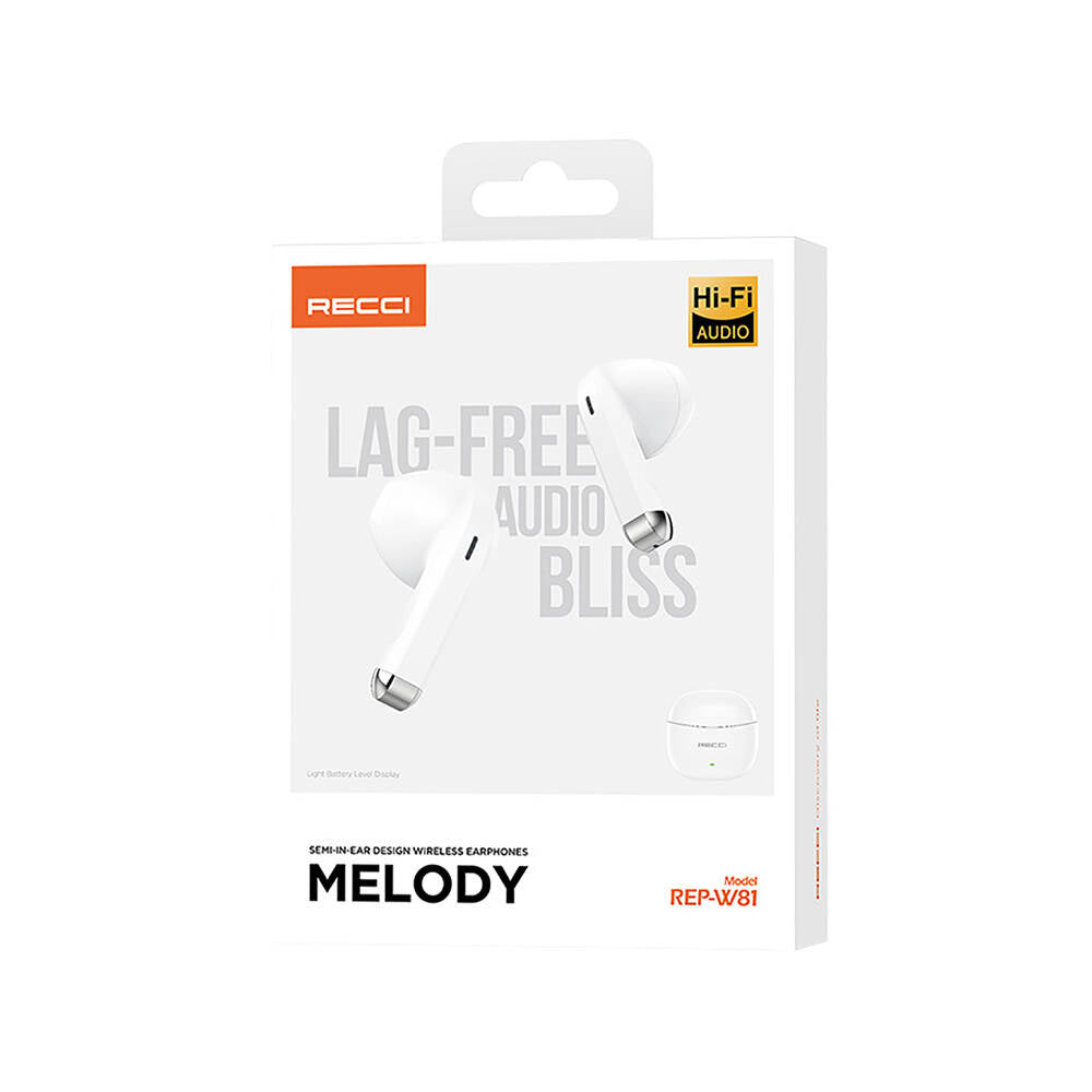 Recci REP-W81 Melody Serisi Hi-Fi Ses Kaliteli TWS Kulak İçi Bluetooth v5.3 Kulaklık Beyaz