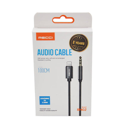 Recci RH02 Lightning to 3.5mm AUX Audio Kablo Siyah