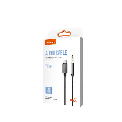 Recci RH03 Type-C to 3.5mm AUX Audio Kablo Siyah