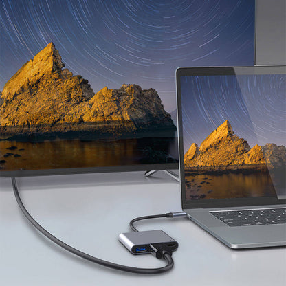 Recci RH05 Type-C to Type-C PD100W + HDMI 4K@30Hz + USB3.0 Bağlantı Özellikli 3in1 Hub Gri