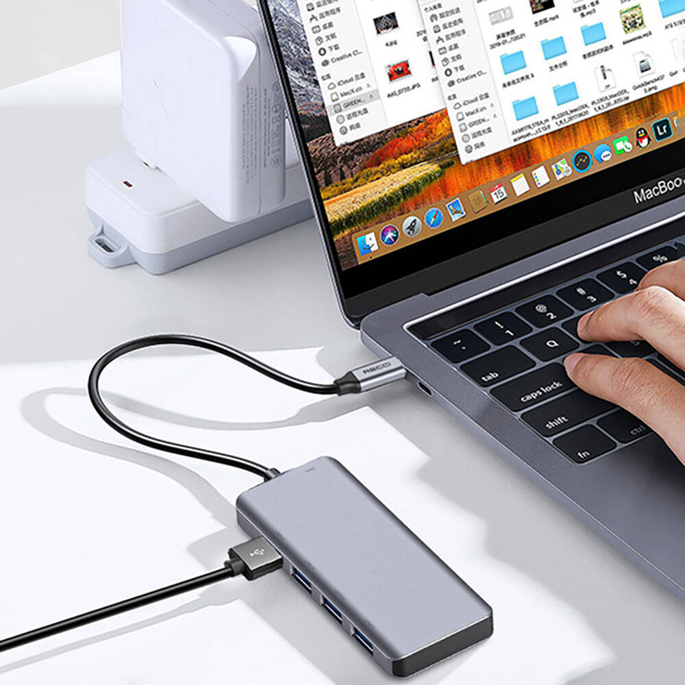 Recci RH06 Type-C to 4 USB3.0 + Micro Bağlantı Özellikli 5in1 USB Çoğaltıcı Hub Gri