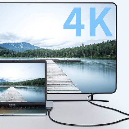 Recci RH08 Type-C to Type-C + SD/TF + USB3.0 + USB2.0 + HDMI + Thunderbolt 3 Bağlantılı 7in2 Hub Gri