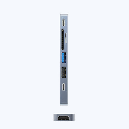 Recci RH08 Type-C to Type-C + SD/TF + USB3.0 + USB2.0 + HDMI + Thunderbolt 3 Bağlantılı 7in2 Hub Gri