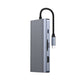 Recci RH09 Type-C to Type-C + SD/TF + USB3.0 + USB2.0 + HDMI + VGA + RJ45 Bağlantılı 9in1 Hub Gri